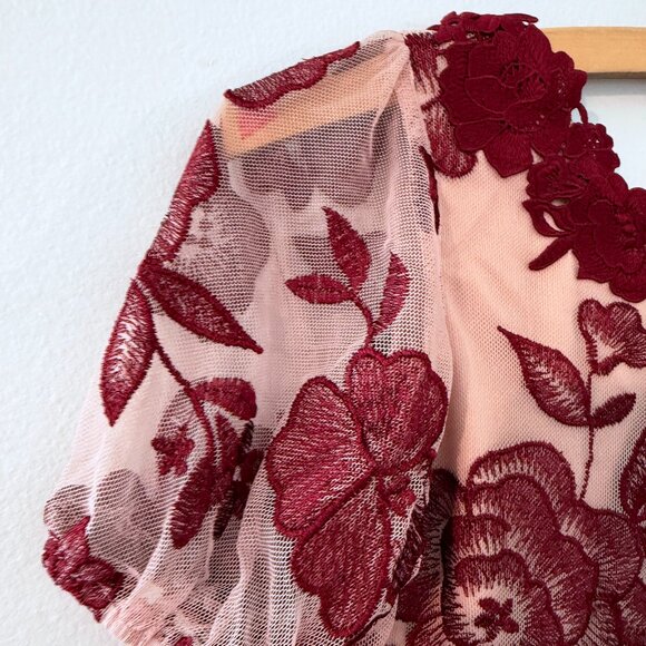 AS IS Joyfolie MIA JOY girls Verona burgundy LACE floral sharkbite formal bridal - Picture 6 of 15